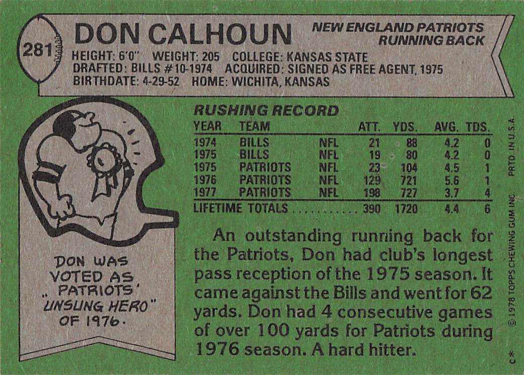 1978 Topps Football Don Calhoun #281