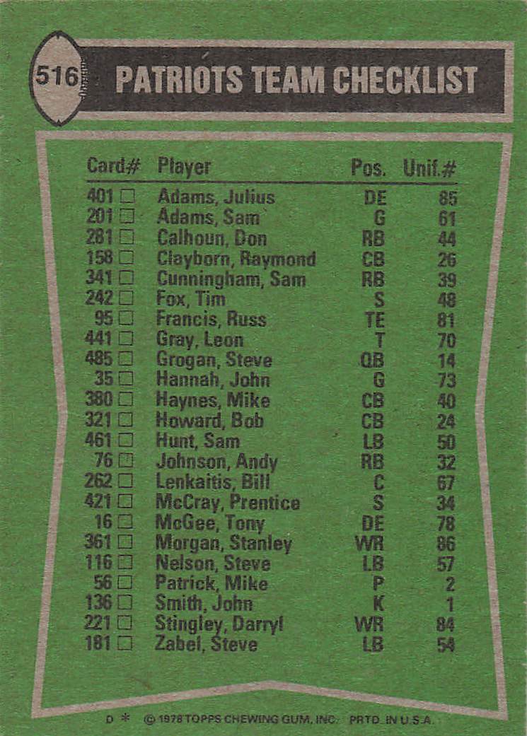 1978 Topps Football Cunningham / Stingley / Haynes / McGee #516