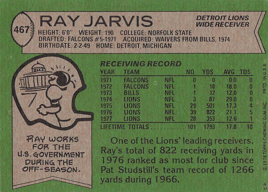 1978 Topps Football Ray Jarvis #467