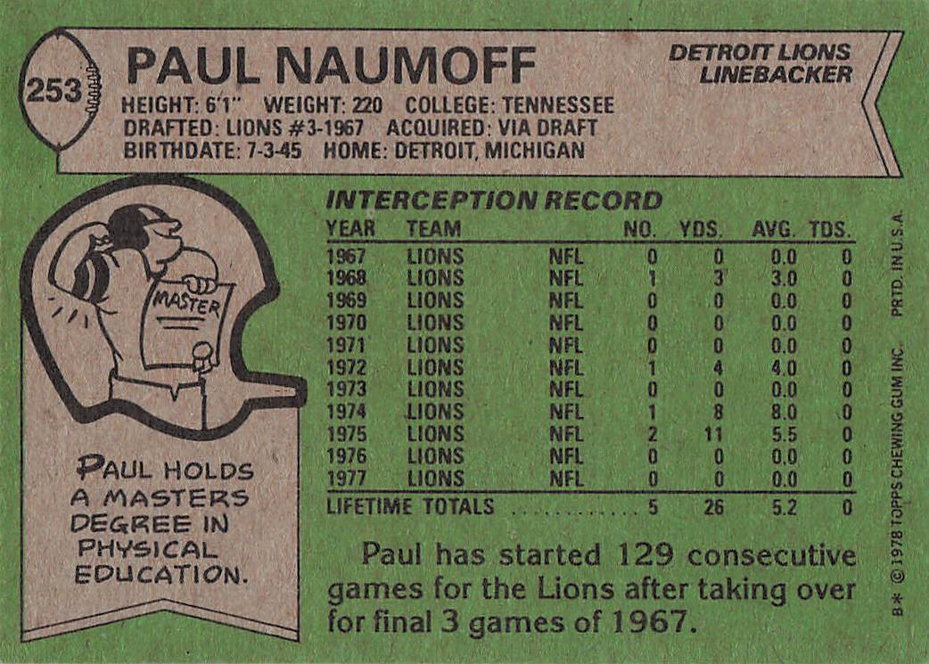 1978 Topps Football Paul Naumoff #253