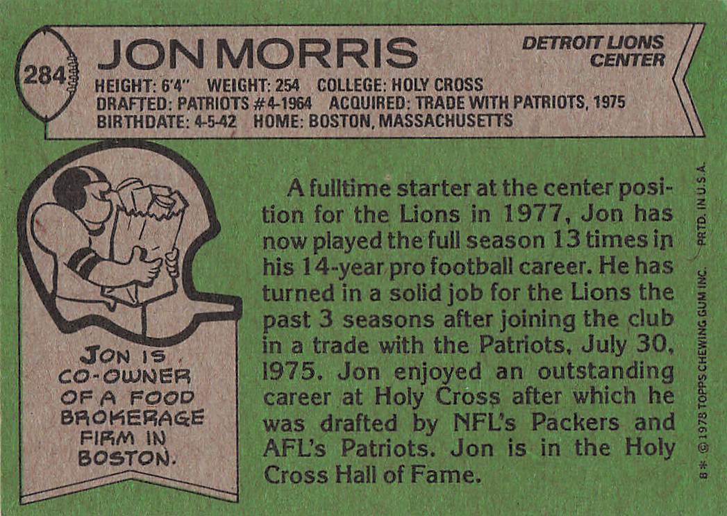 1978 Topps Football Jon Morris #284