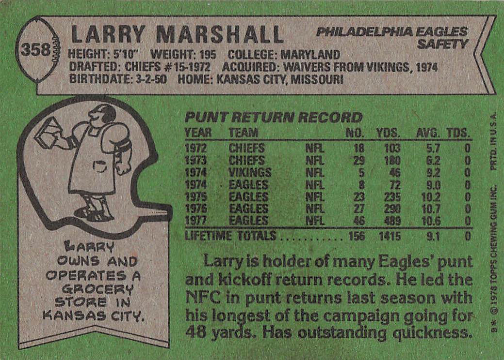 1978 Topps Football Larry Marshall #358