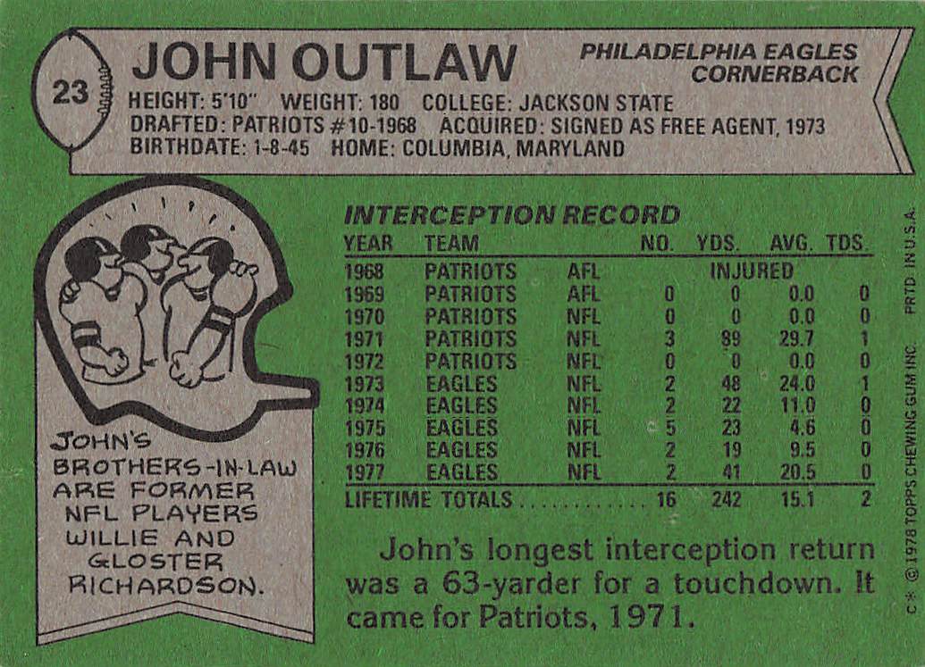 1978 Topps Football John Outlaw #23