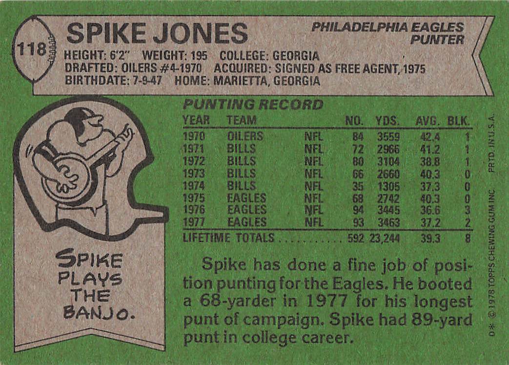 1978 Topps Football Spike Jones #118