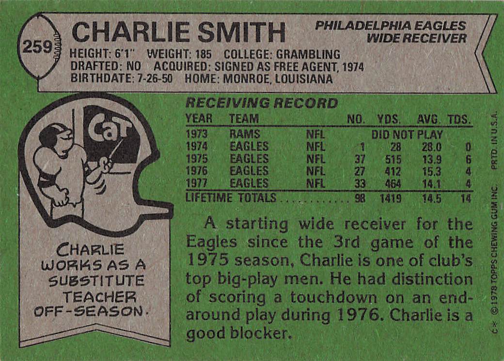 1978 Topps Football Charlie Smith #259