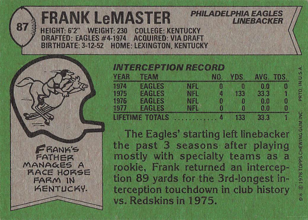 1978 Topps Football Frank LeMaster #87
