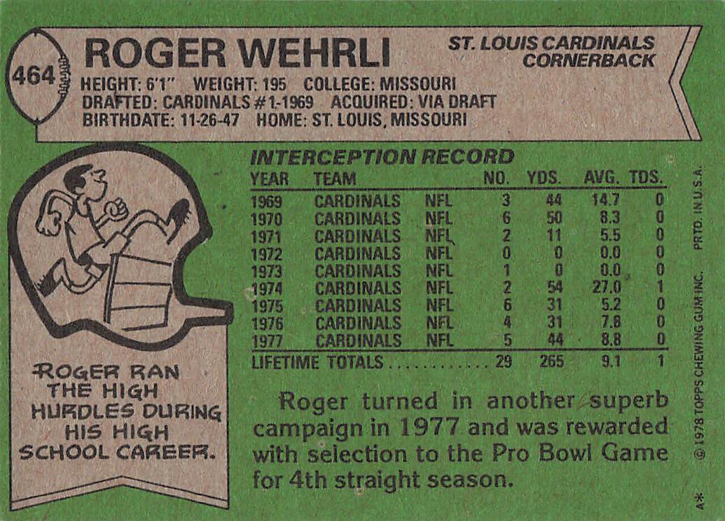 1978 Topps Football Roger Wehrli #464