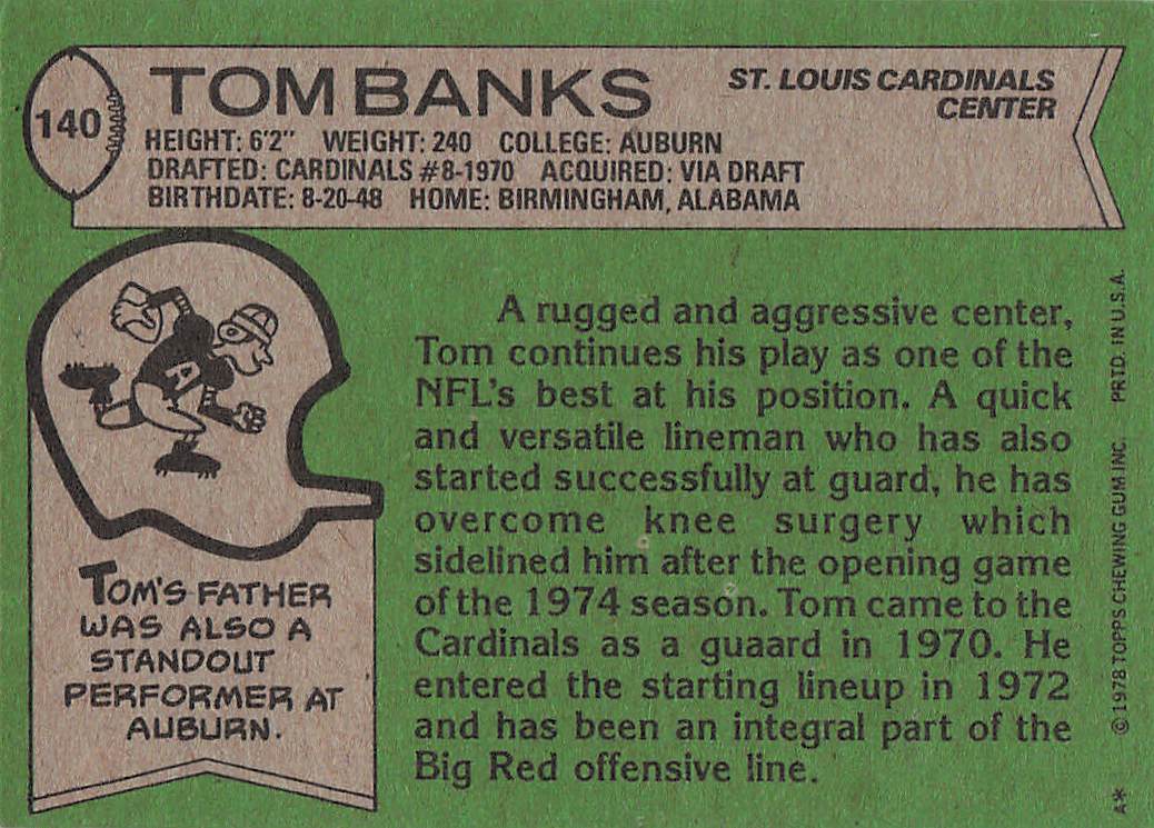 1978 Topps Football Tom Banks #140