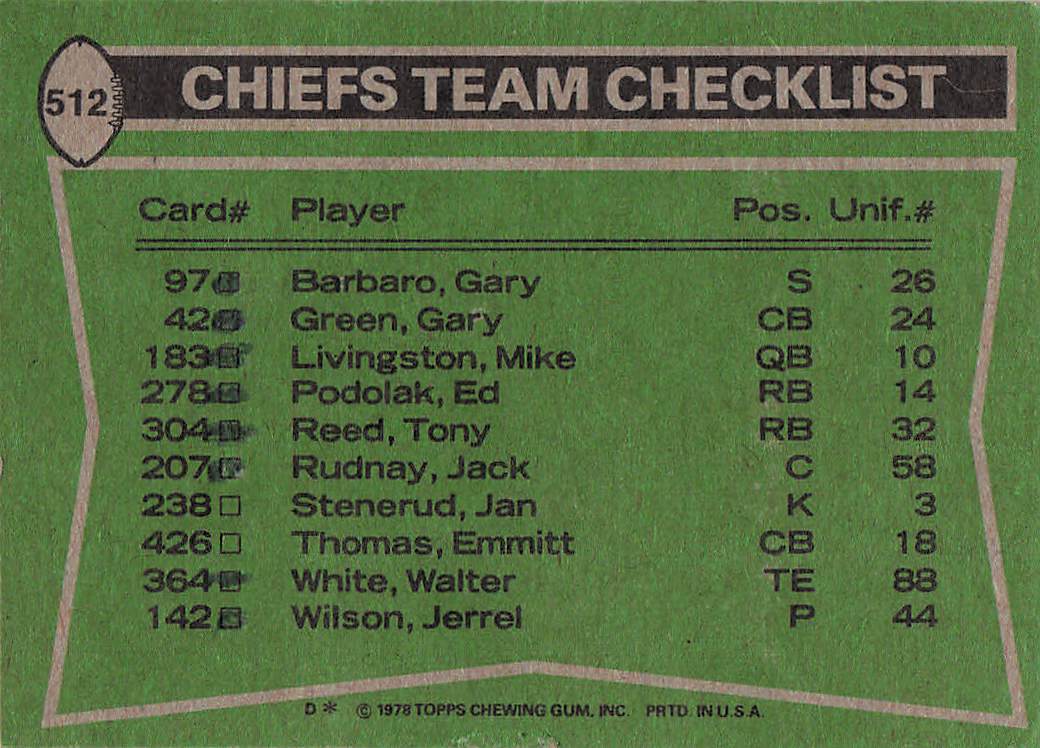 1978 Topps Football Podolak / White / Barbaro / Young #512