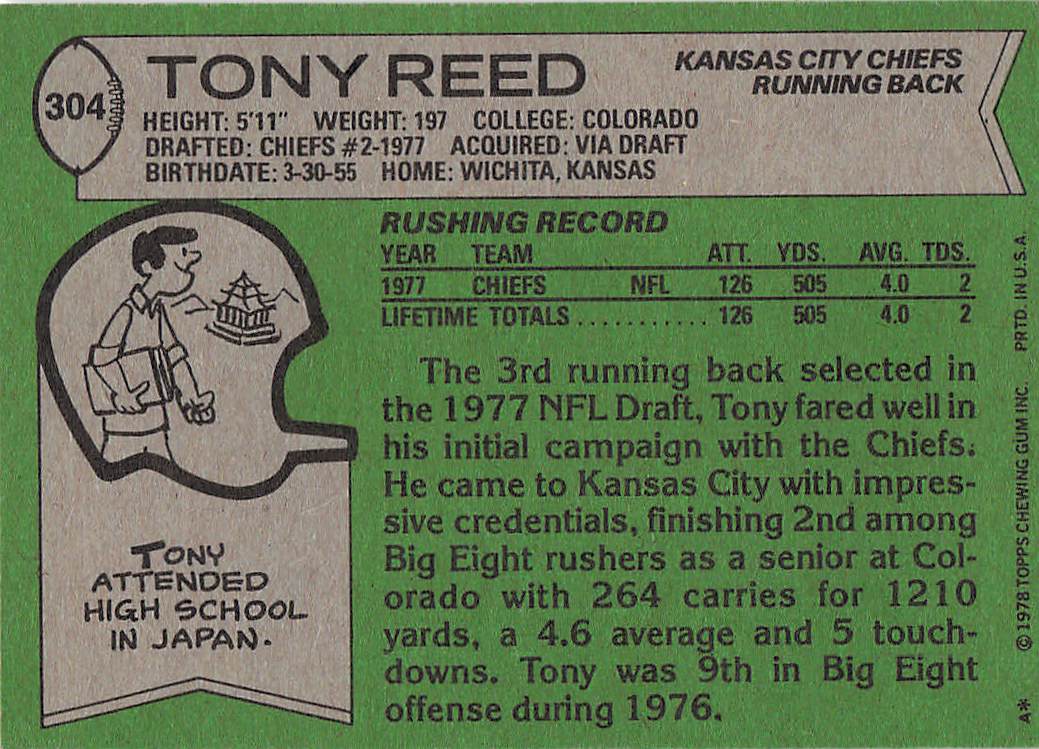 1978 Topps Football Tony Reed #304 Rookie