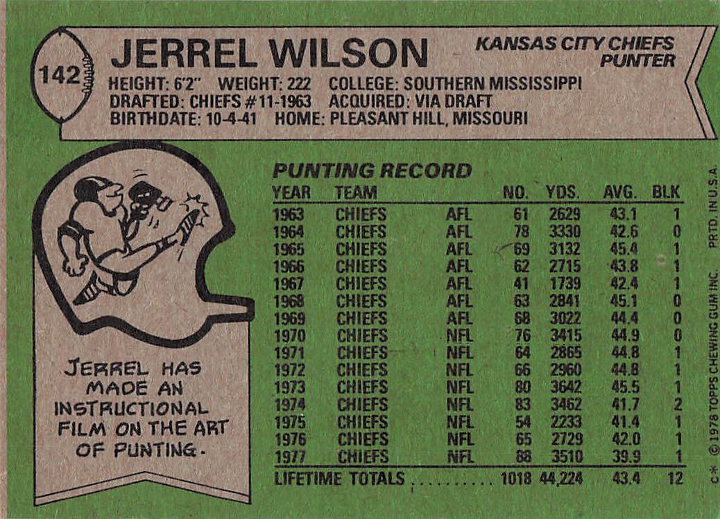 1978 Topps Football Jerrel Wilson #142