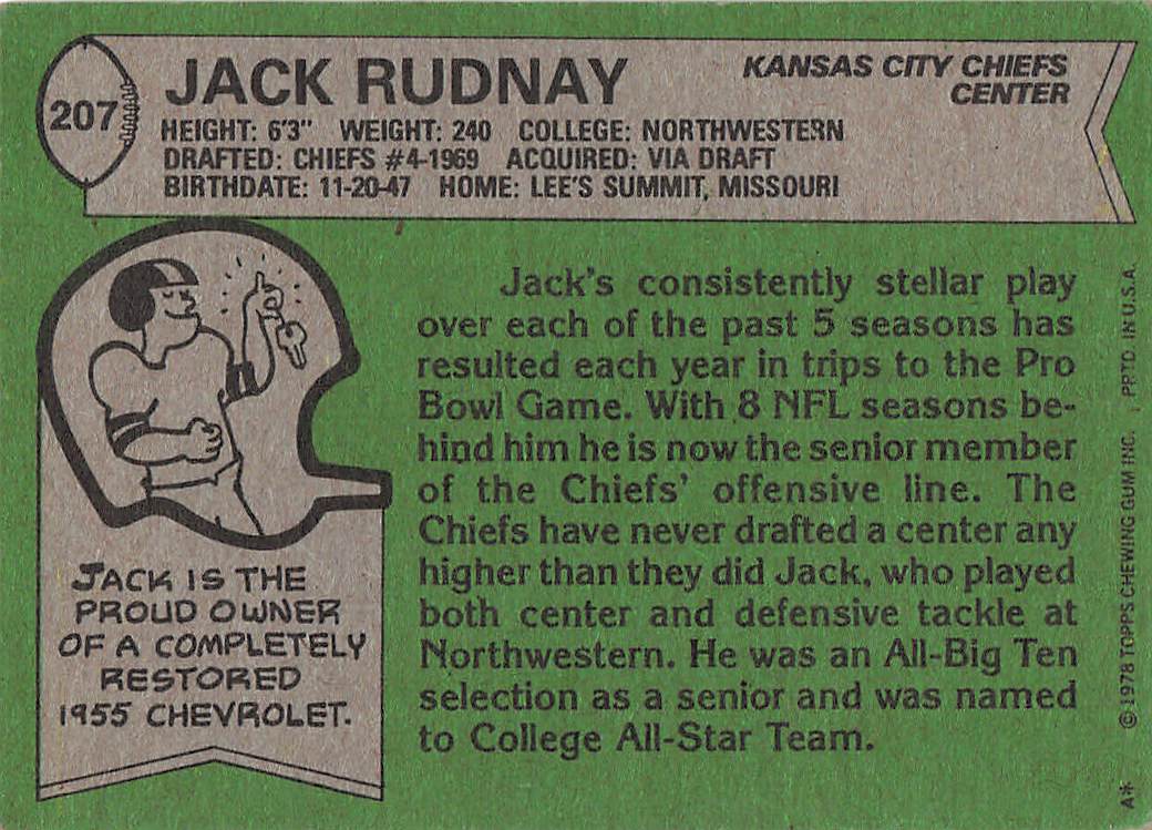 1978 Topps Football Jack Rudnay #207