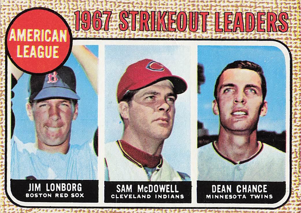 1968 Topps Baseball Strikeout Leaders Jim Lonborg Sam McDowell Dean Chance #12