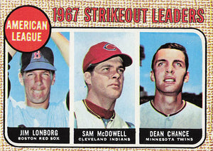 1968 Topps Baseball Strikeout Leaders Jim Lonborg Sam McDowell Dean Chance #12