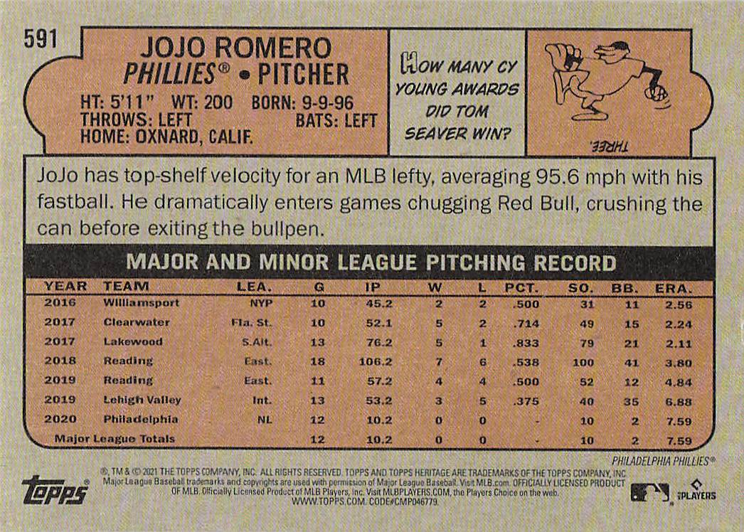 2021 Topps Heritage Baseball Jojo Romero #591 Rookie