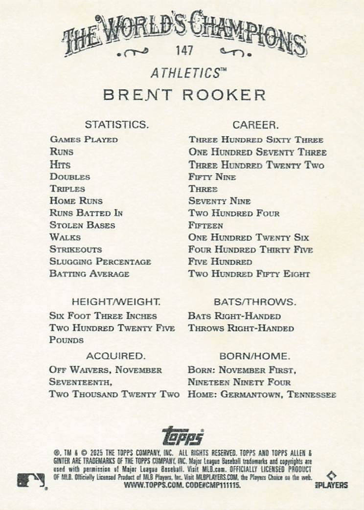2025 Topps Allen & Ginter Baseball Brent Rooker #147