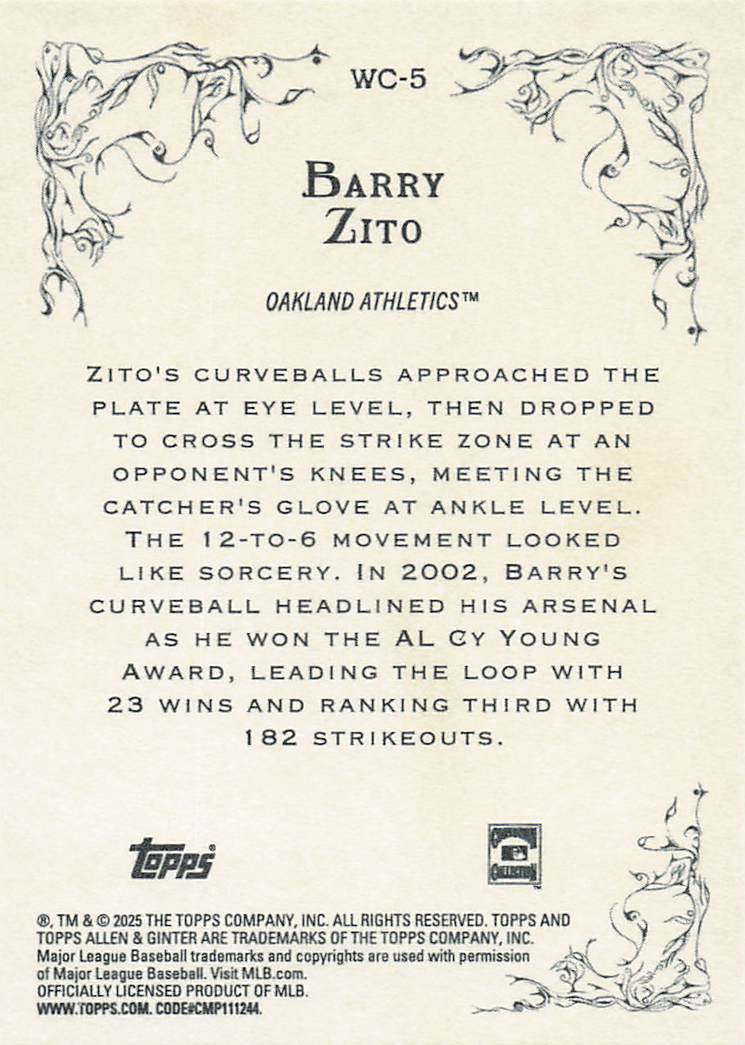 2025 Topps Allen & Ginter Baseball Wicked Curves Barry Zito #WC-5