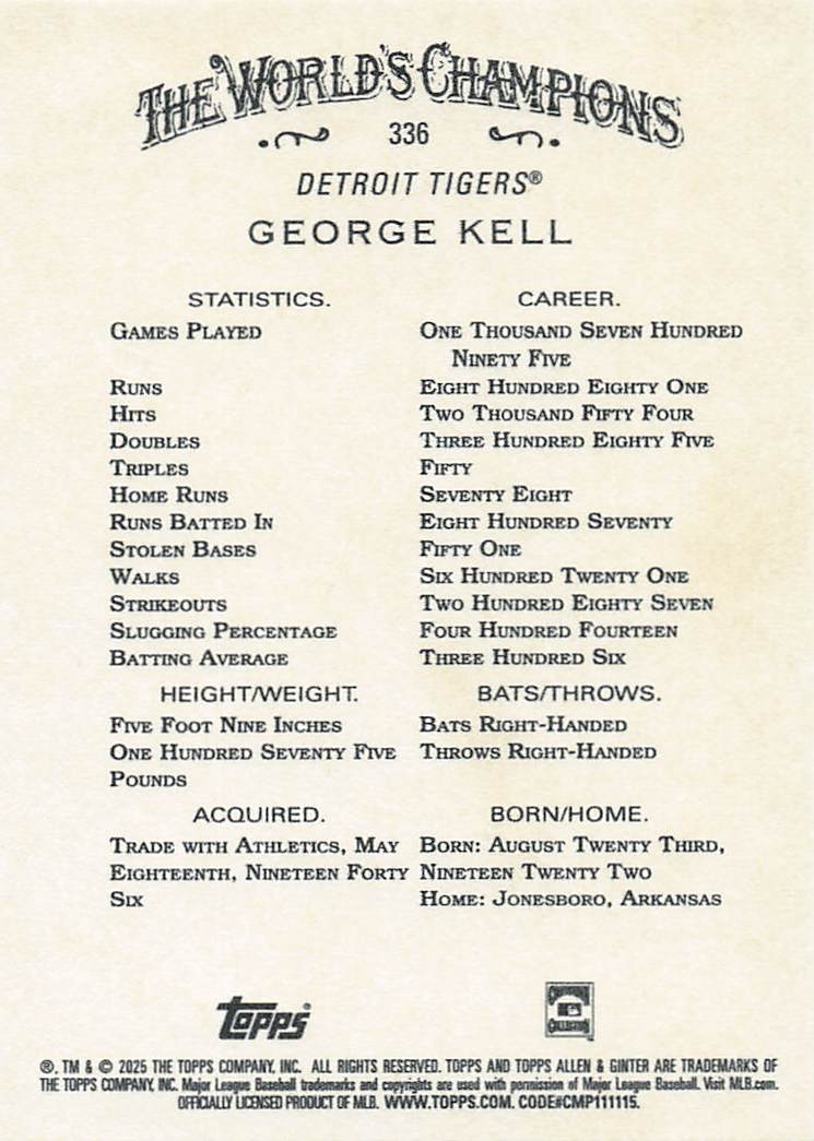 2025 Topps Allen & Ginter Baseball George Kell #336