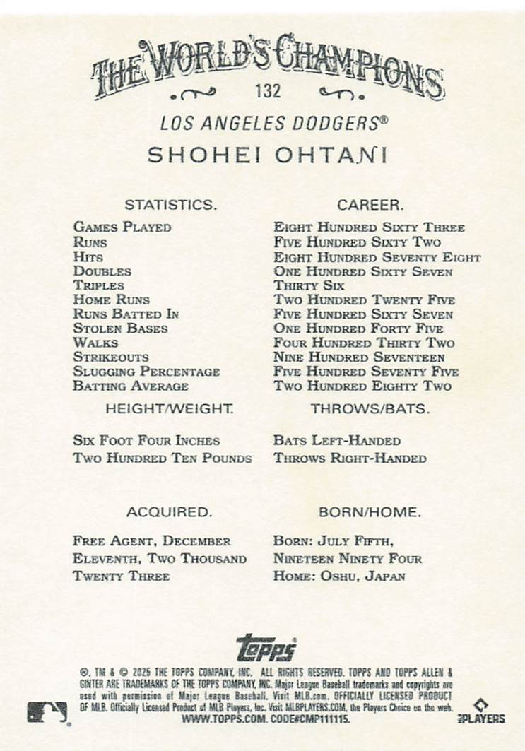 2025 Topps Allen & Ginter Baseball Shohei Ohtani #132