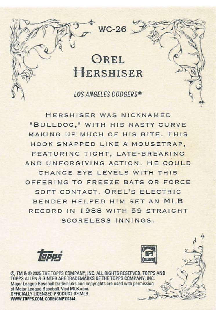 2025 Topps Allen & Ginter Baseball Wicked Curves Orel Hershiser #WC-26