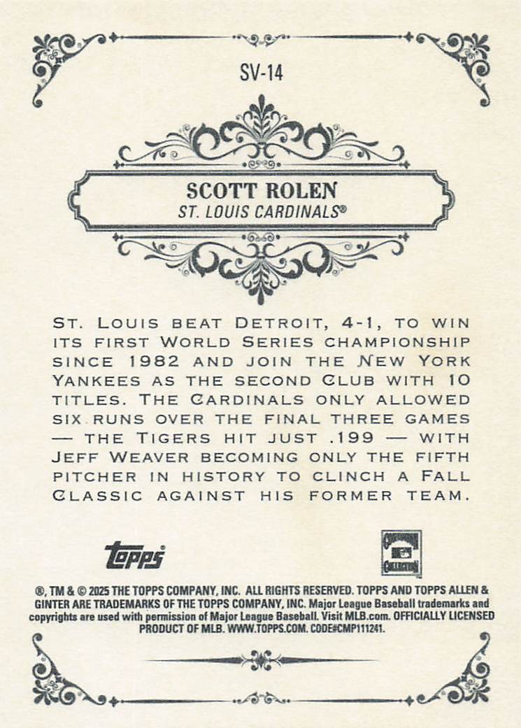 2025 Topps Allen & Ginter Baseball Sweet Victory Scott Rolen #SV-14