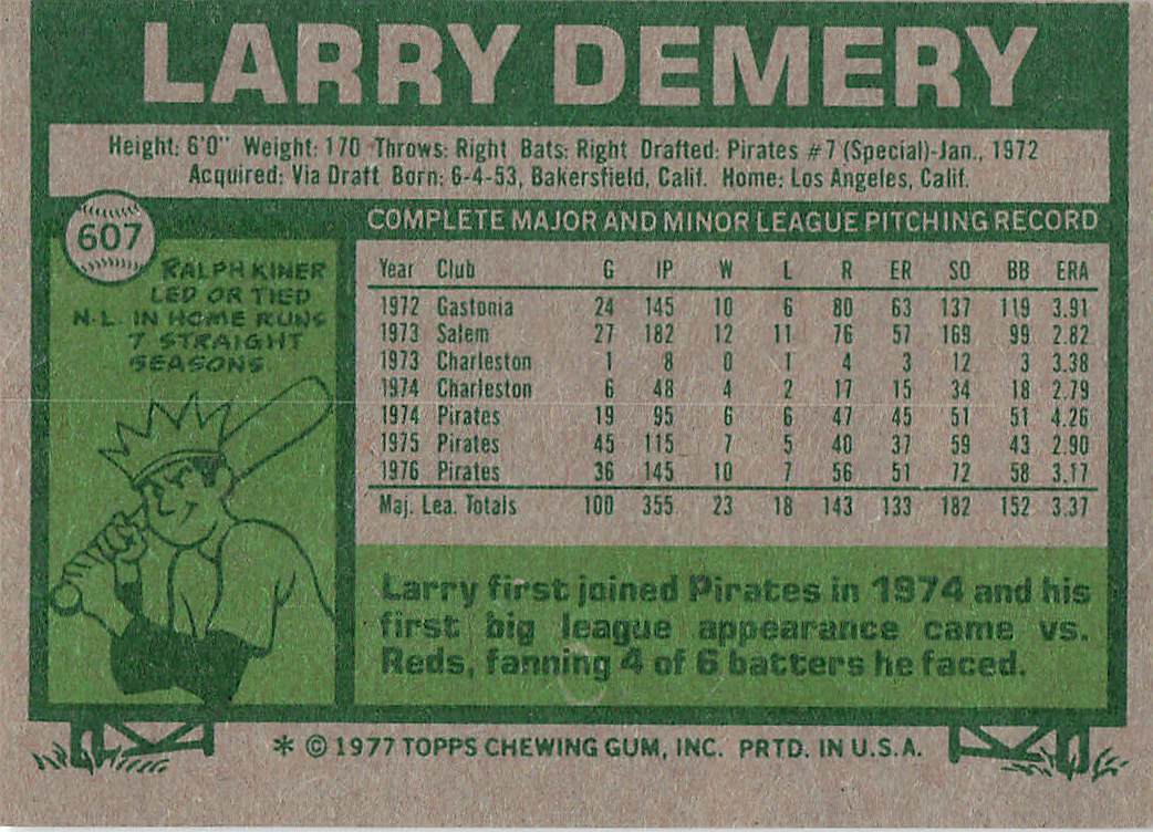 1977 Topps Baseball Larry Demery #607