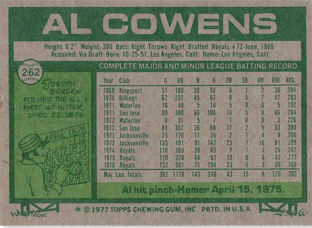 1977 Topps Baseball Al Cowens #262