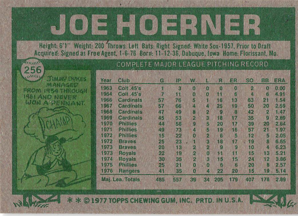 1977 Topps Baseball Joe Hoerner #256