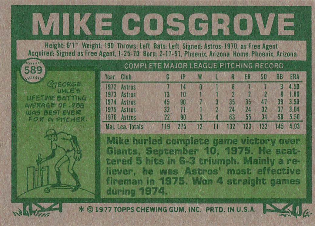 1977 Topps Baseball Mike Cosgrove #589