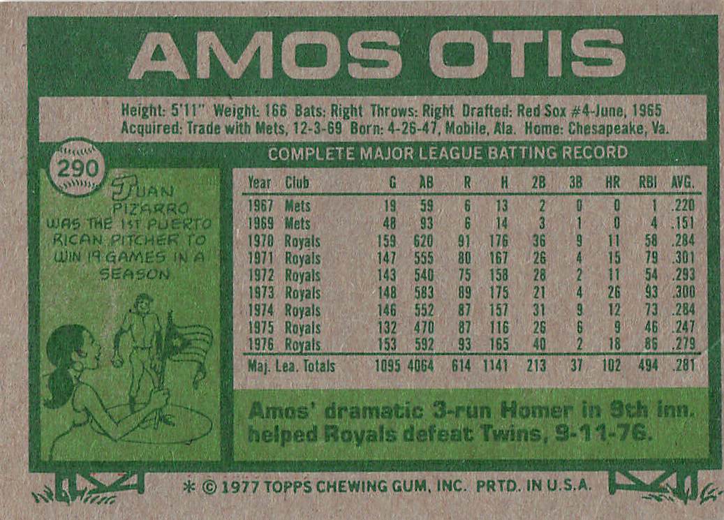 1977 Topps Baseball Amos Otis #290