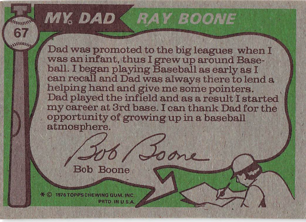 1976 Topps Baseball Father & Son - Big Leaguers (Ray Boone / Bob Boone) #67