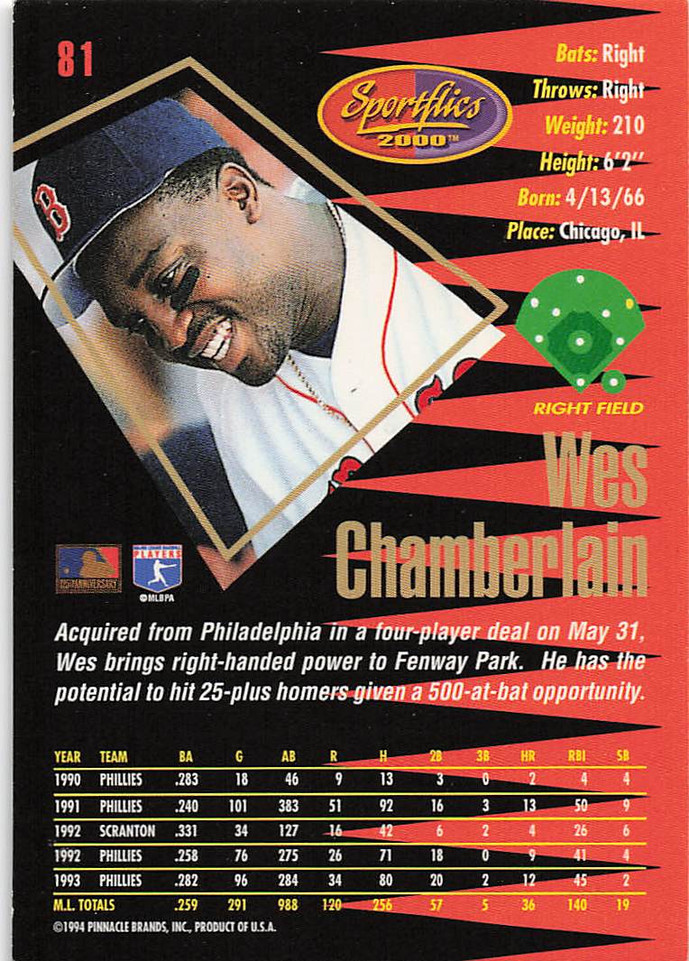 1994 Sportflics 2000 Rookie & Traded Baseball Wes Chamberlain #81