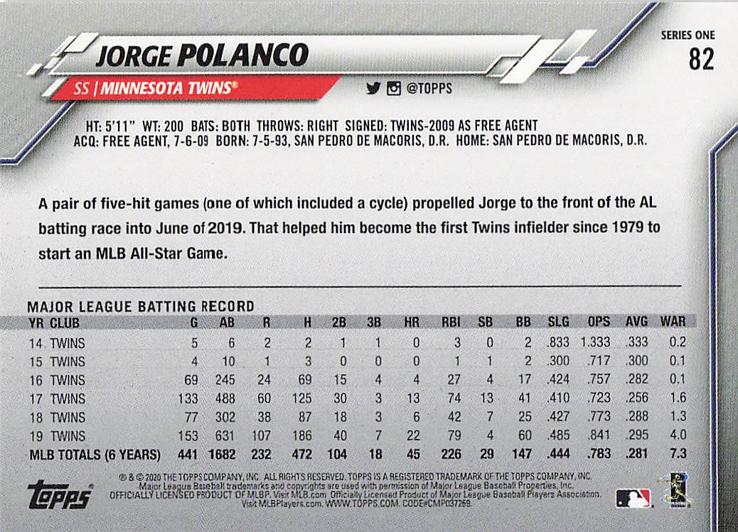 2020 Topps Baseball Jorge Polanco #82