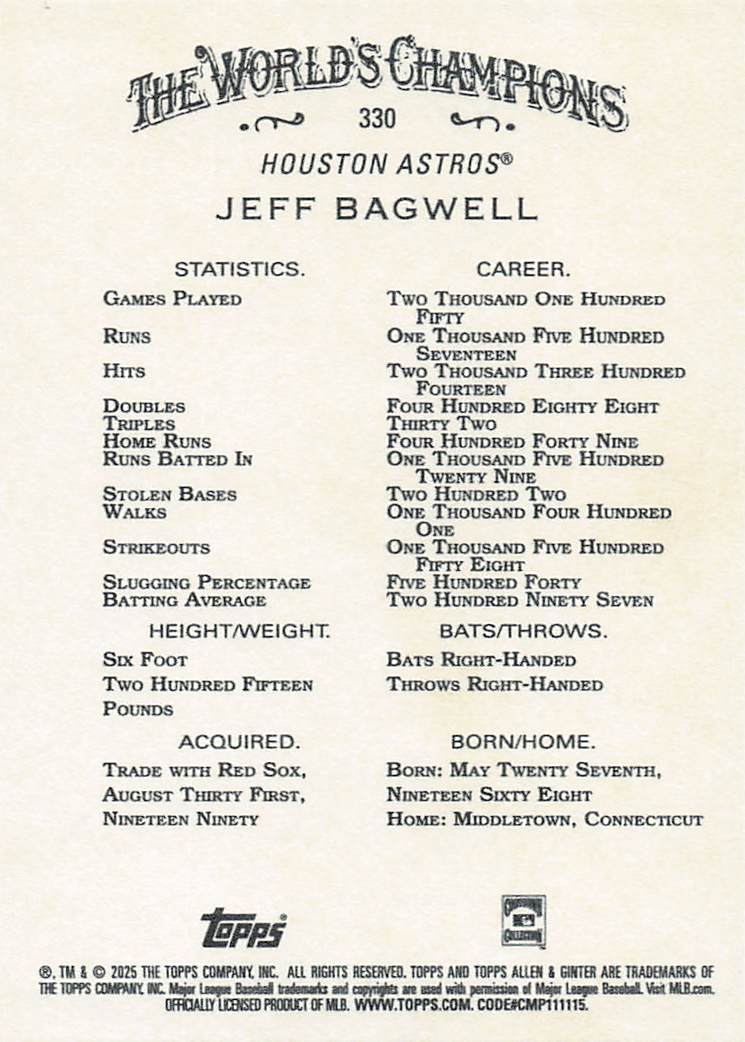 2025 Topps Allen & Ginter Baseball Jeff Bagwell #330