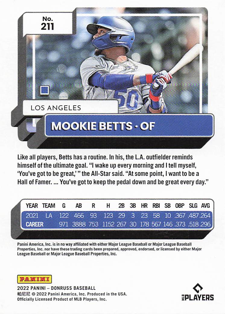 2022 Donruss Baseball Mookie Betts #211