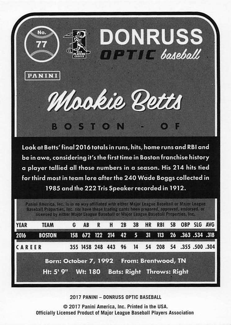 2017 Donruss Optic Baseball Mookie Betts #77