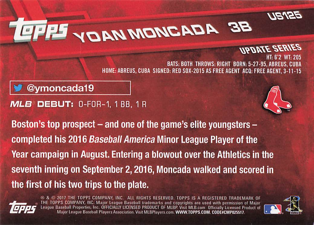 2017 Topps Update Baseball Yoan Moncada #US125