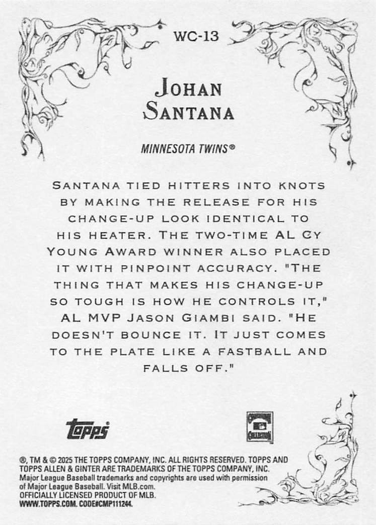 2025 Topps Allen & Ginter Baseball Wicked Curves Johan Santana #WC-13