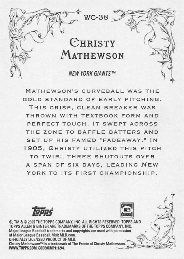 2025 Topps Allen & Ginter Baseball Wicked Curves Christy Mathewson #WC-38