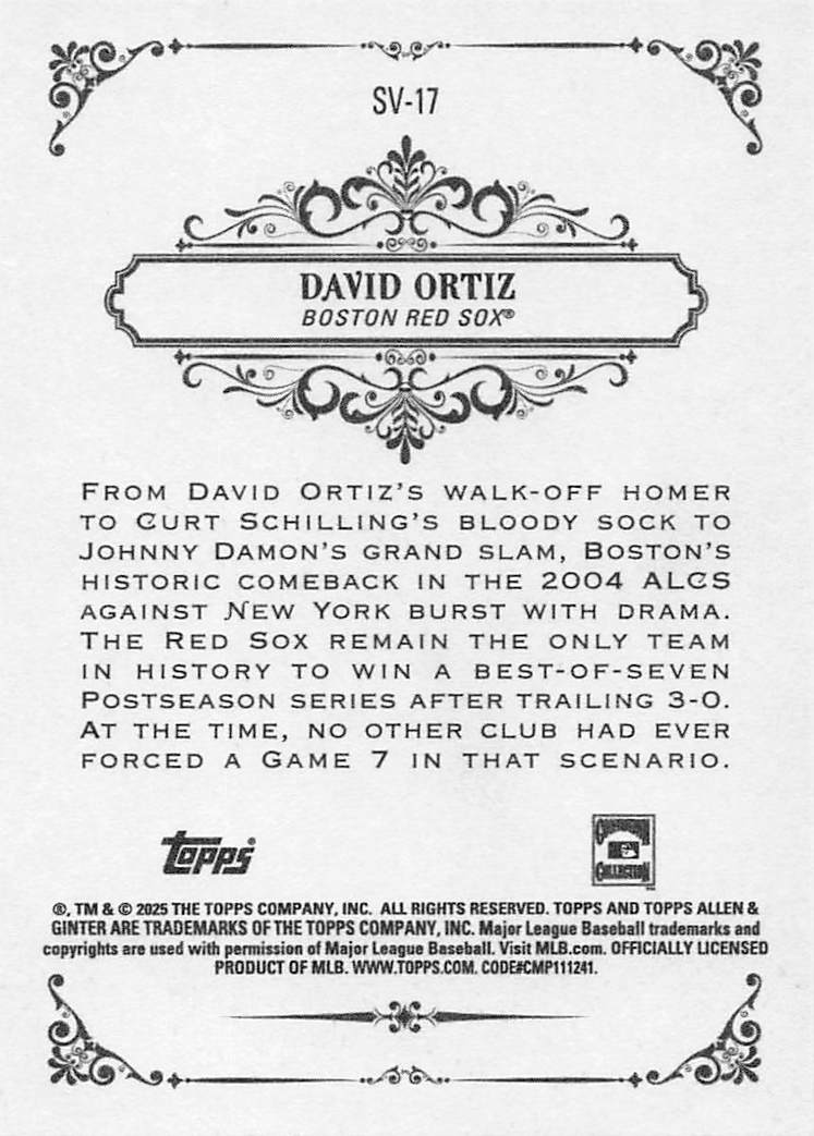 2025 Topps Allen & Ginter Baseball Sweet Victory David Ortiz #SV-17