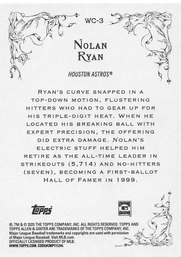 2025 Topps Allen & Ginter Baseball Wicked Curves Nolan Ryan #WC-3