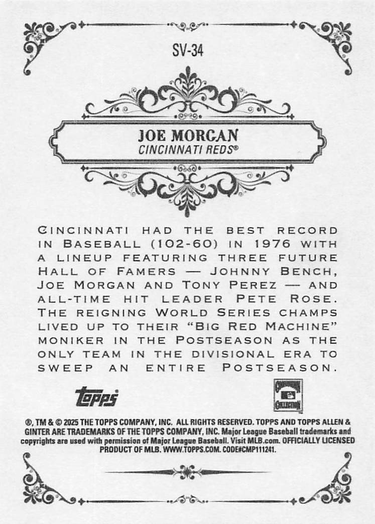 2025 Topps Allen & Ginter Baseball Sweet Victory Joe Morgan #SV-34