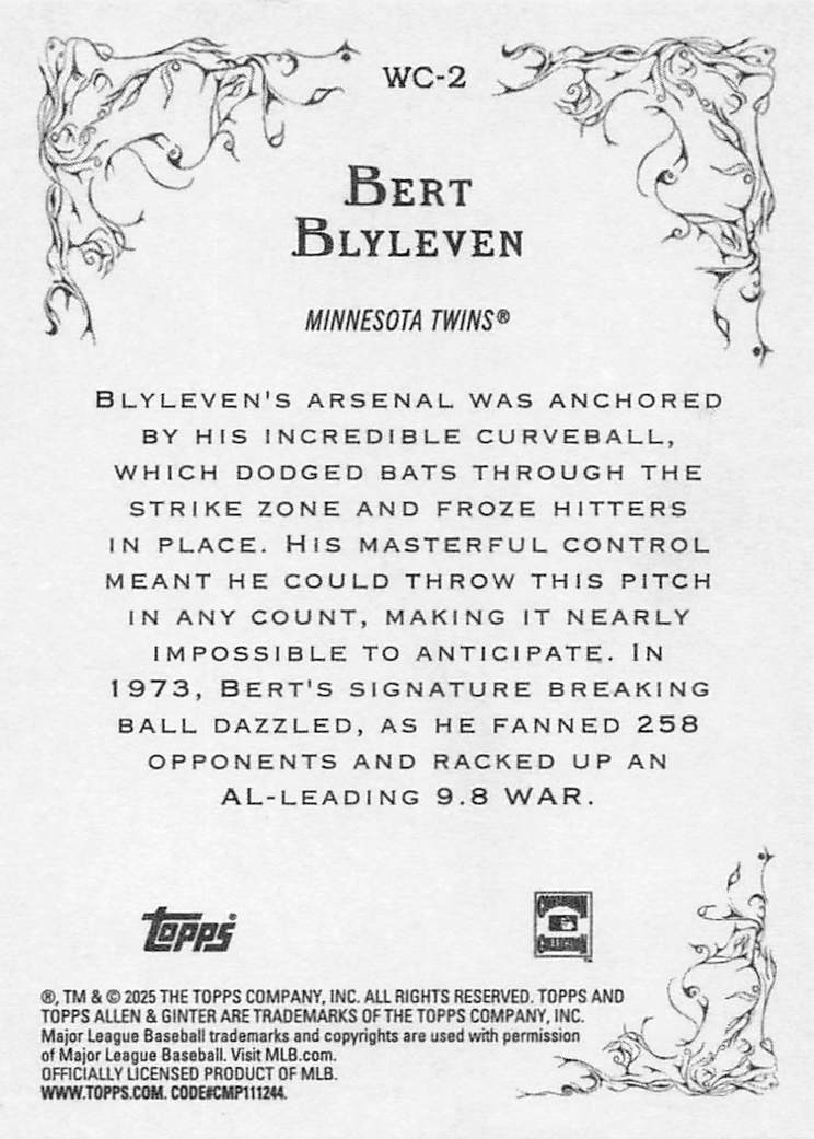 2025 Topps Allen & Ginter Baseball Wicked Curves Bert Blyleven #WC-2