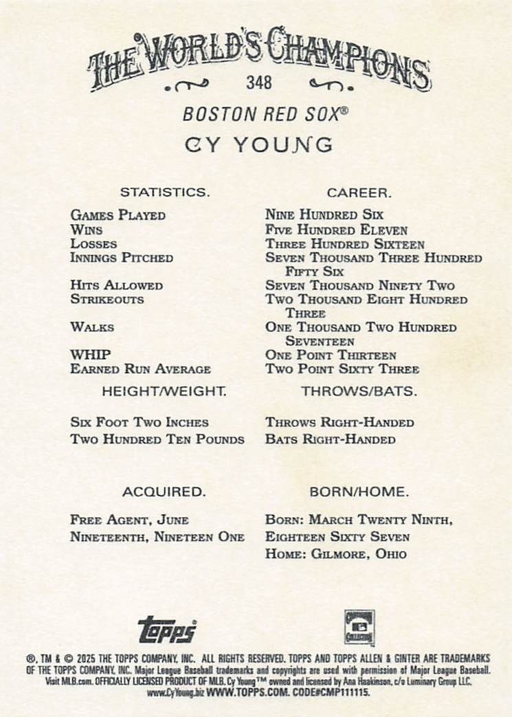 2025 Topps Allen & Ginter Baseball Cy Young #348