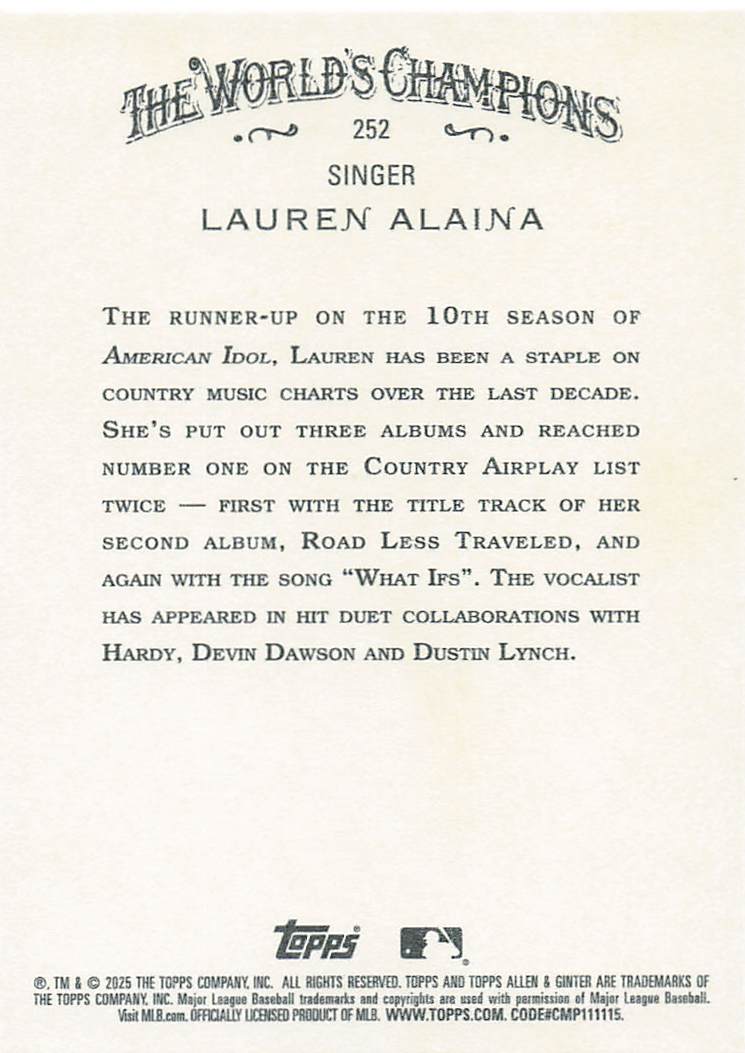 2025 Topps Allen & Ginter Baseball Lauren Alaina #252