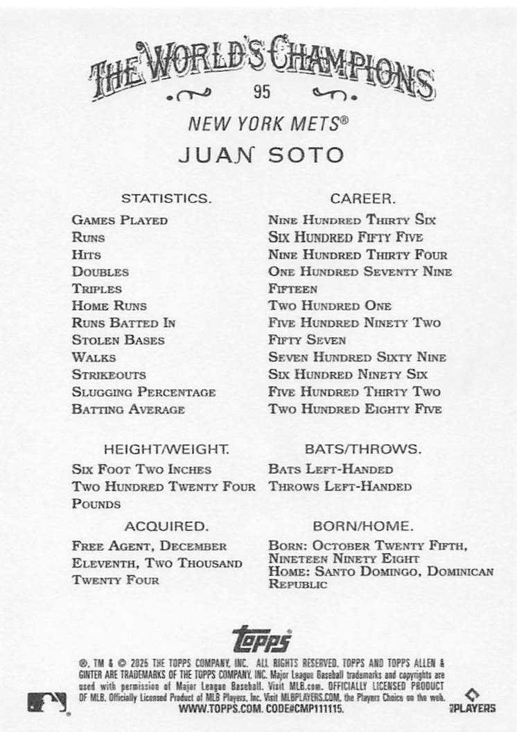 2025 Topps Allen & Ginter Baseball Silver Portrait Juan Soto #95