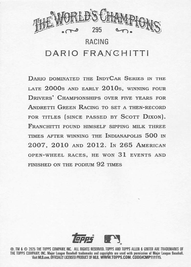 2025 Topps Allen & Ginter Baseball Dario Franchitti #295