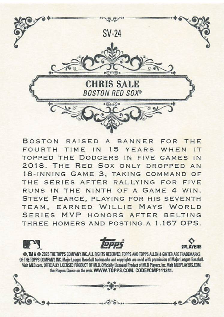 2025 Topps Allen & Ginter Baseball Sweet Victory Chris Sale #SV-24