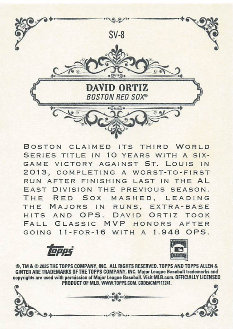 2025 Topps Allen & Ginter Baseball Sweet Victory David Ortiz #SV-8