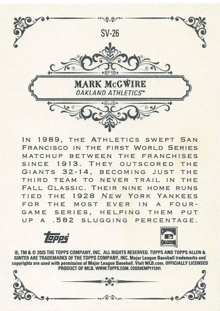 2025 Topps Allen & Ginter Baseball Sweet Victory Mark McGwire #SV-26